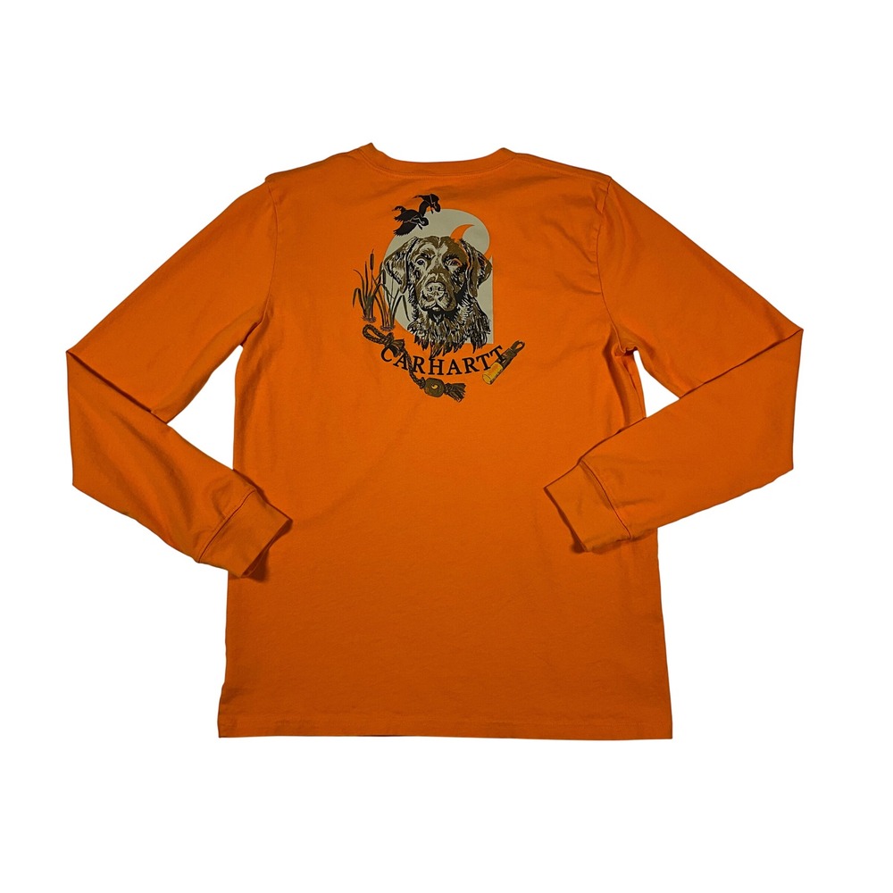 Carhartt Boys XL 18-20 Long Sleeve Dog Pocket T-Shirt Orange Cotton
